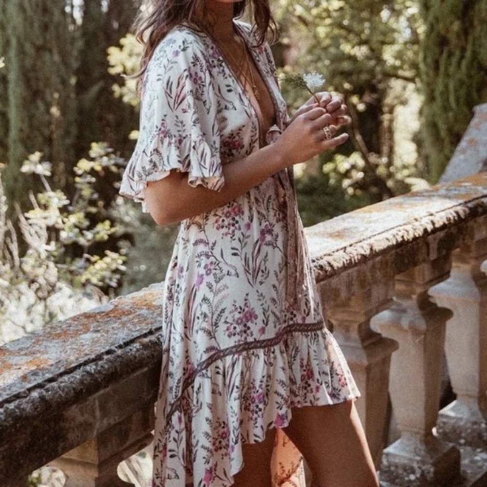 SOLD OUT Boho Floral Fields Gypsy Cut Out Plunge Maxi Dress - Picture 6 of 12